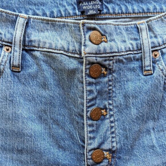 J.Crew Wide Leg High Rise Exposed Button Fly Jean Med Wash Sz 32 All Day Stretch - Picture 11 of 16
